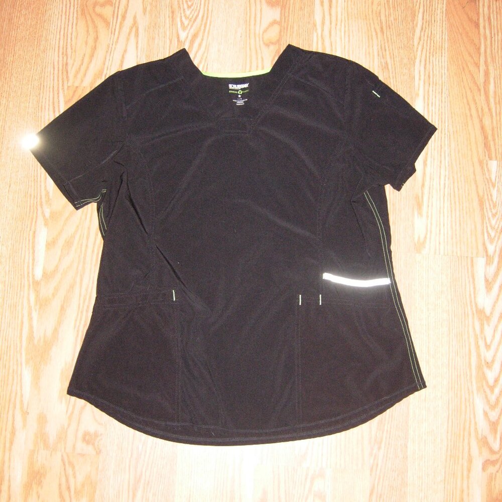 Scrubstar Black Neon Green Nurse Scrub Top L